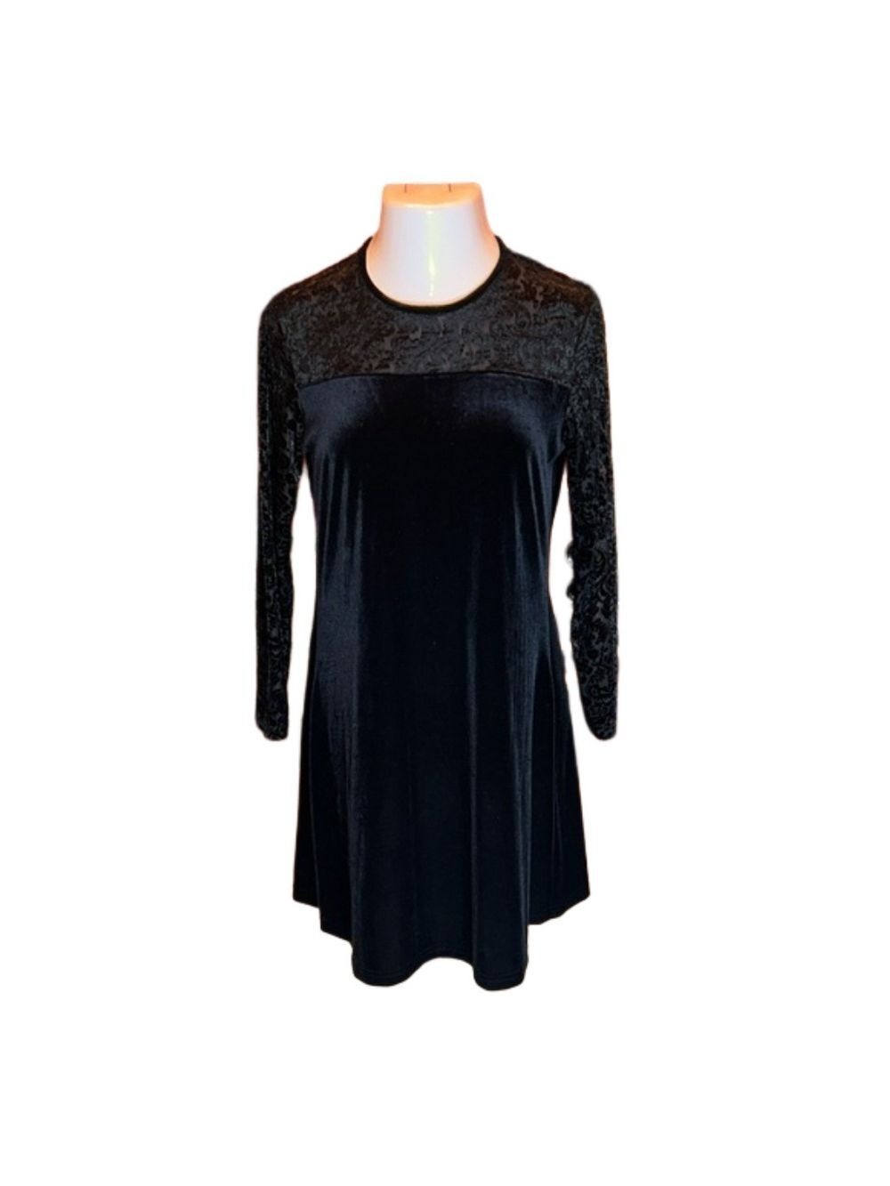 JACQUELINE FERRAR Vintage Black Velvet Long Sleeve Cocktail Dress Size 10